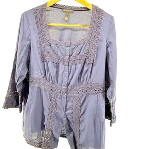 INC International Concepts Peasant Top Crochet Trim 16W‎